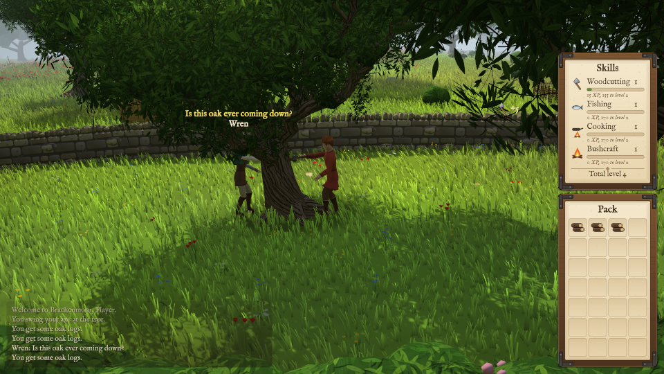 Two players chopping the same oak, one asking over their head: is this oak ever coming down?